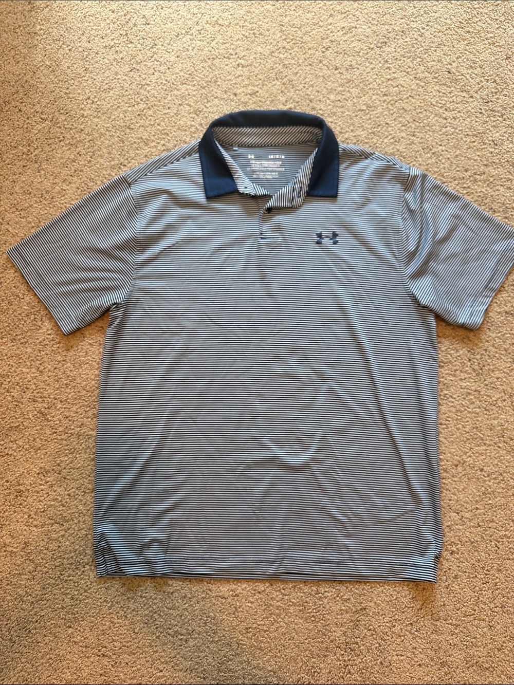Under Armour Men’s Navy and White Thin-Striped Polo